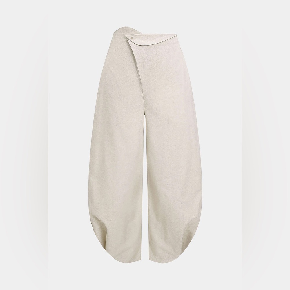 Micas Linen Button Asymmetrical Ruched Barrel Trousers S CC18-5 - Picture 5 of 9